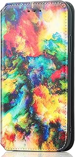 Oppo A16 / A16S / A54S Phone Case, Premium Vegan Leather Magnetic Closure Wallet Book Flip Folio Phone Cover Stand View Card Holder Shockproof Case for Oppo A16 / A16S / A54S - Colored Clouds