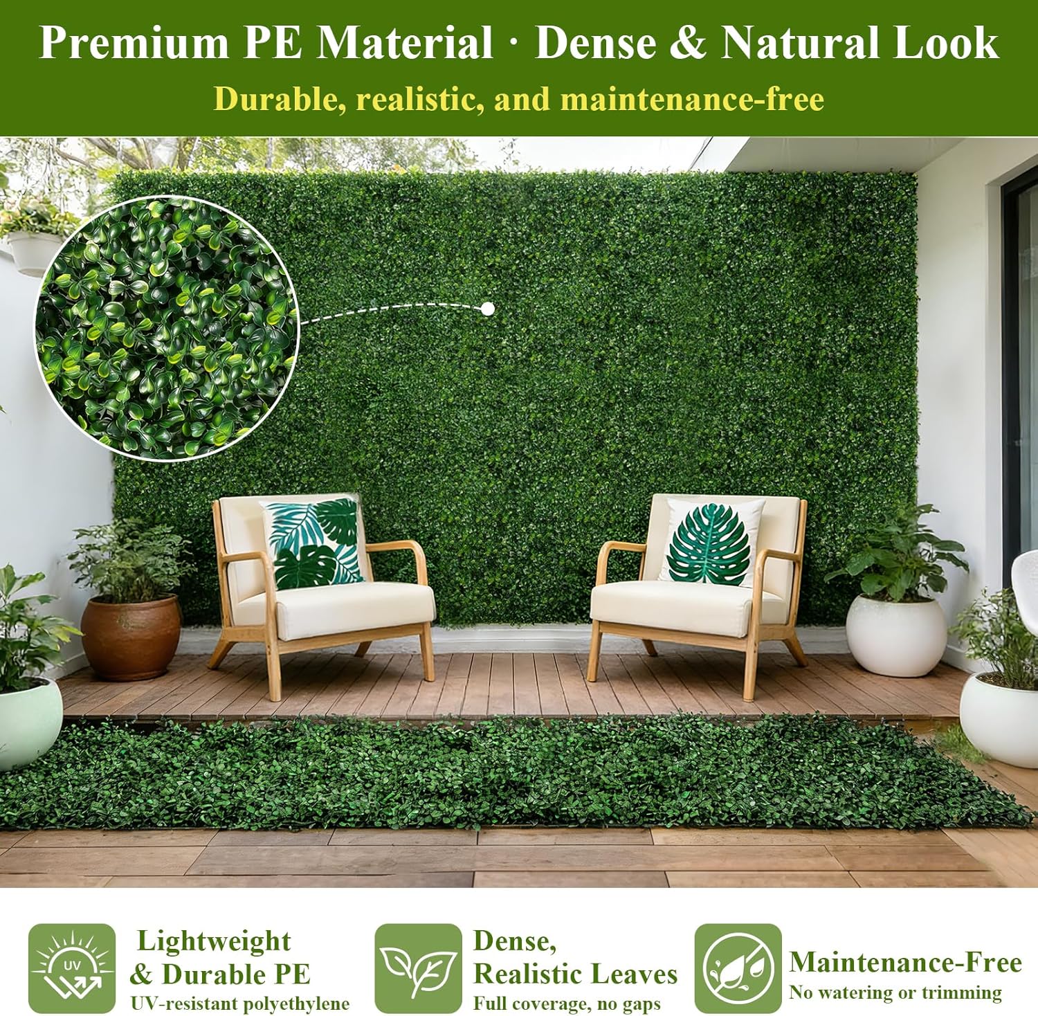 28Pcs Artificial Grass Wall Panels 10" x 10" Faux Boxwood Green Wall UV Resistant Privacy Screen 19.44 Sq Ft with Full Installation Kit for Indoor Outdoor Garden Fence Party Decor