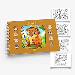 Livro de Colorir Capicolor com Capivaras com Papel Grosso, Formato Portátil, Capa Dura, 50 Desenhos Criativos