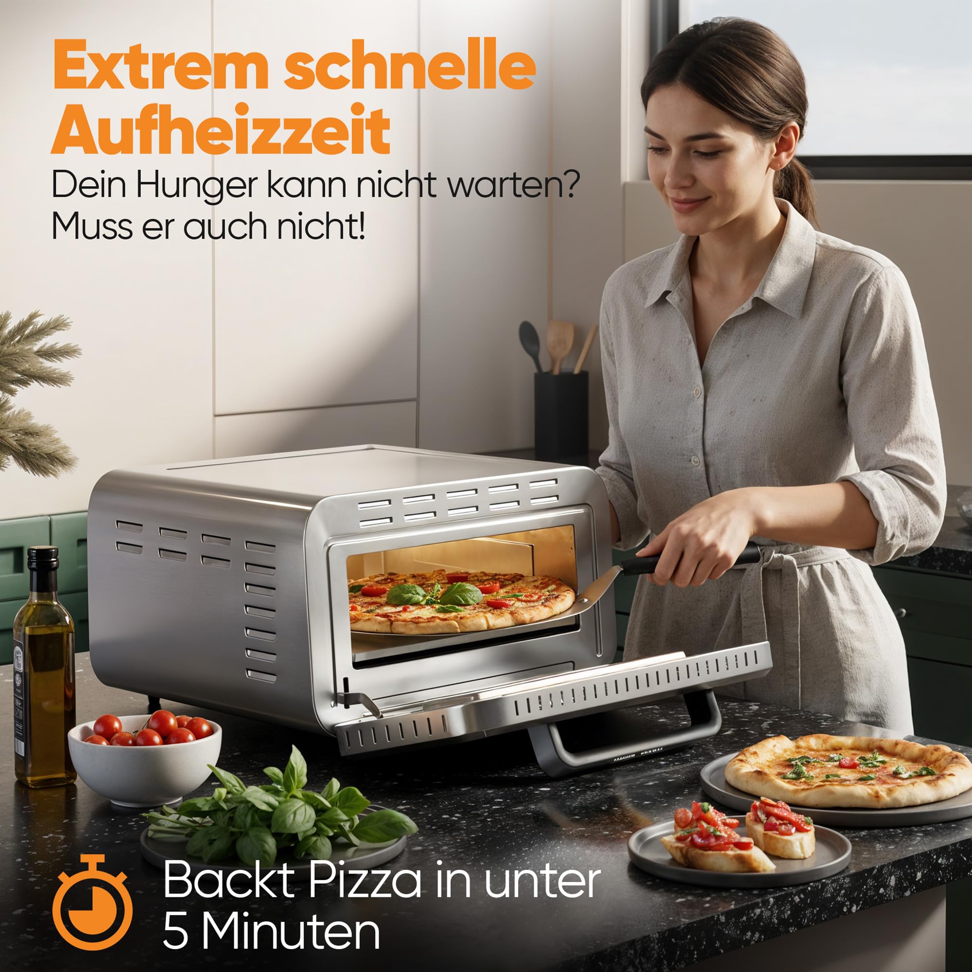 ProfiCook® Pizzaofen elektrisch | 400°C | echter Pizzastein | inkl. Pizzaheber | variable Zeit und Temperatureinstellung | Pizza Ofen Elektro | für Pizza in unter 5 min. | Pizzamaker | PC PO 1323