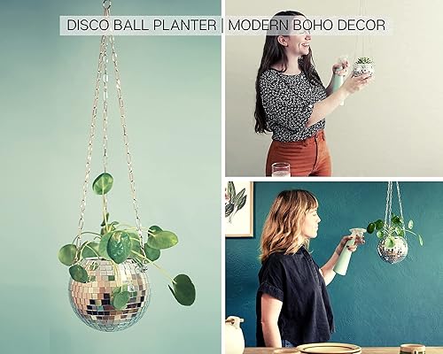 Miniatura 8 de DADO Maceta de bola de discoteca de 12 pulgadas, maceta de discoteca para plantas de interior, colgador de plantas de bola de disco, macetas únicas