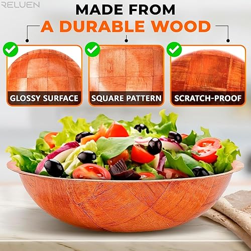 Miniatura 5 de Homazing - Juego de 6 cuencos de ensalada de madera, cuencos de ensalada de 8 pulgadas para el almuerzo, cuencos de madera tejida para alimentos,