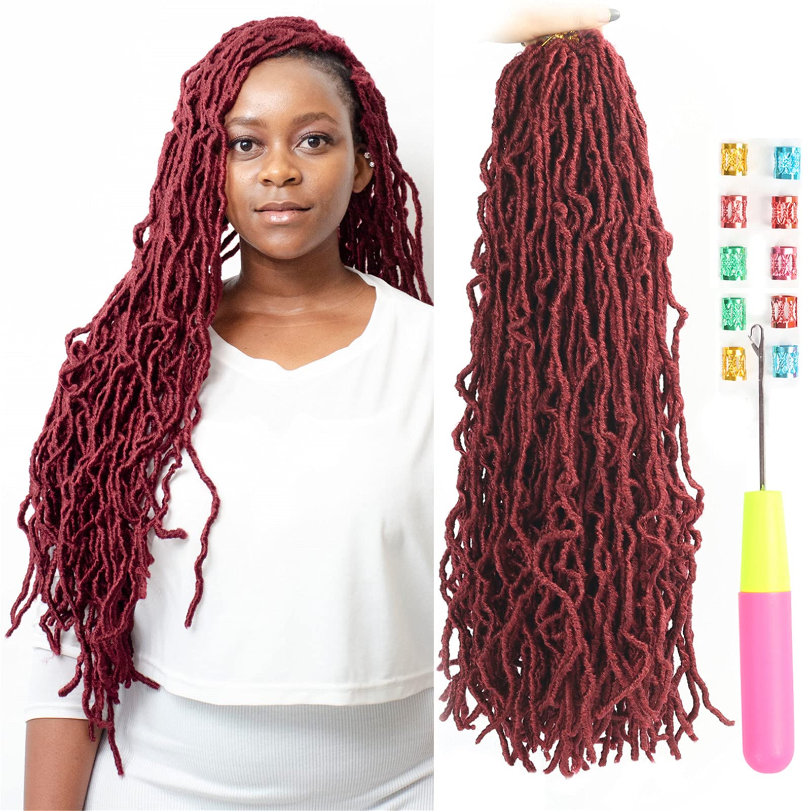 Faux Locs Crochet Hair 7 Packs 24 Inch Curly Wavy Goddess Locs