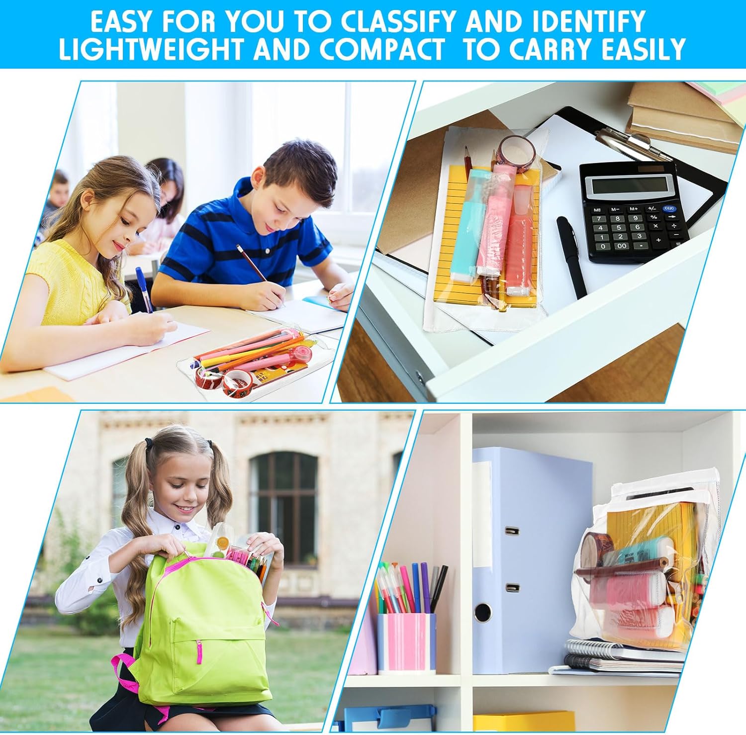 Zhehao 200 Pcs Poly Zip Envelopes Bulk, A6 Size Clear Plastic Pencil Pouch with Label Zipper, 9.2 x 4.7 Inch Reusable Bill File Bag for Cash, Money (White) - Image 5