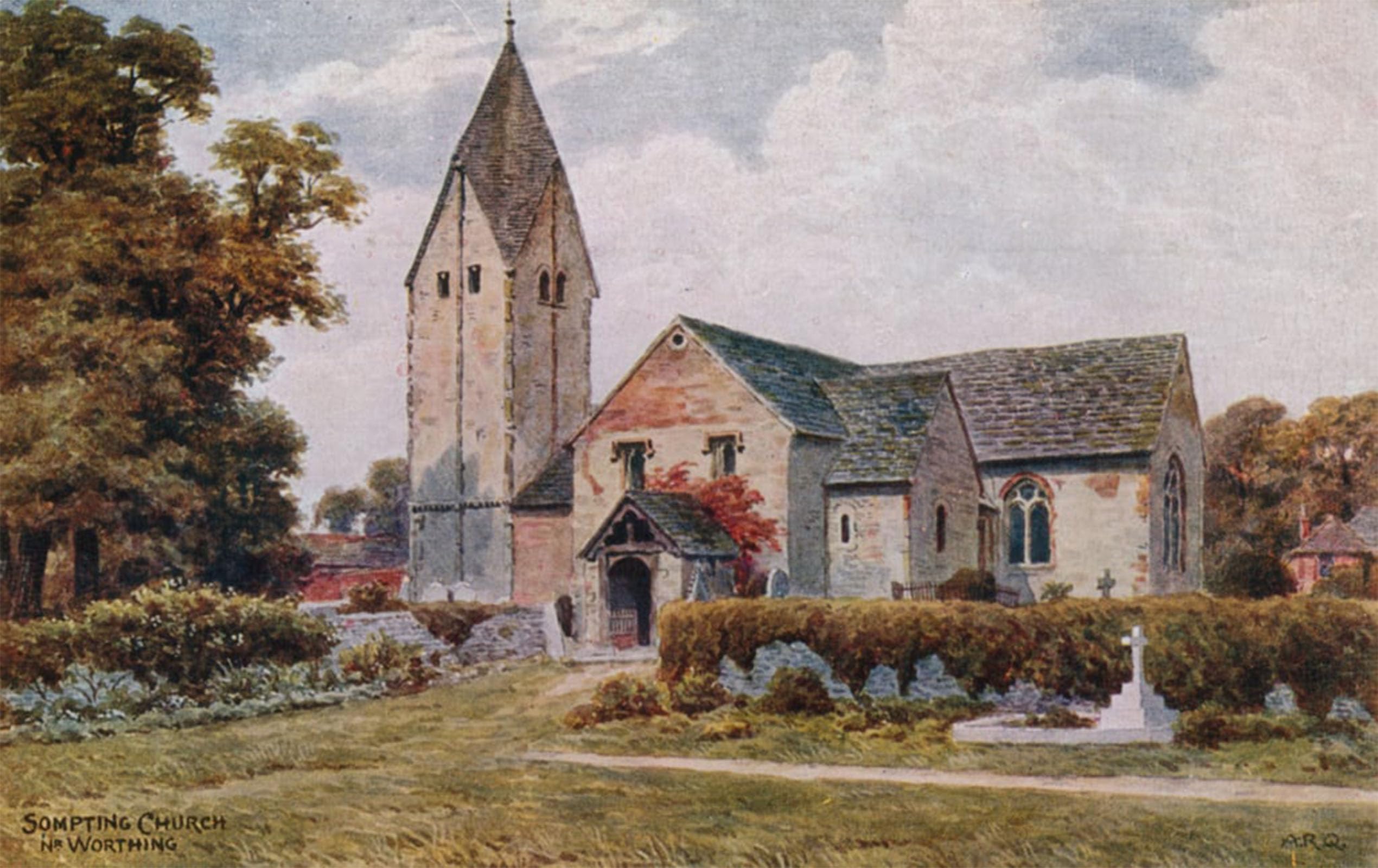 SERENDIPITP Abstract Painting Mural Print Picture Wall Decor Painting Sompting Church Near Worthing by Alfred Robert Quinton Vintage Wall Artwork for Home Decor 60x90cm