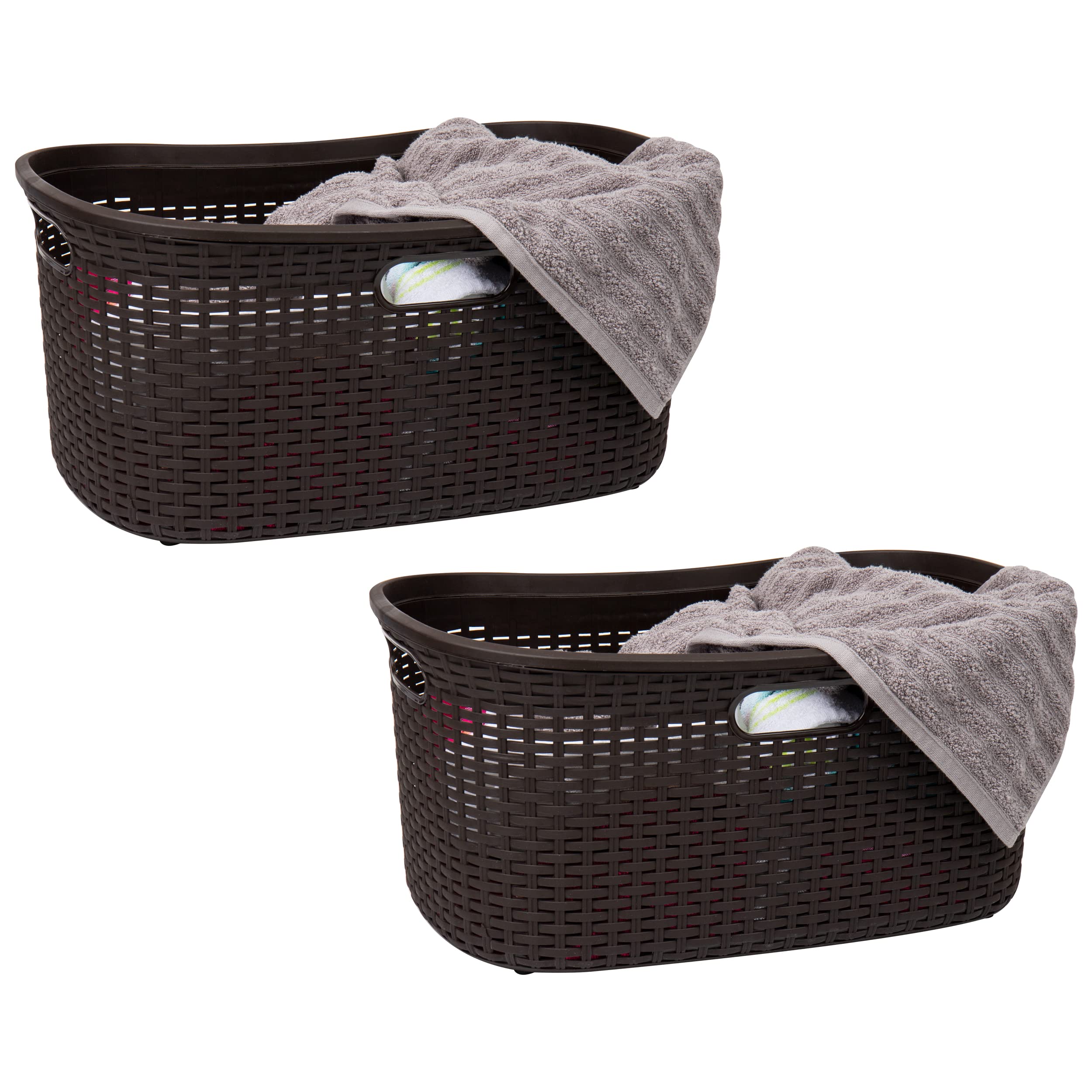 Mind Reader Basket Collection, Laundry Basket, 40 Liter (10kg/22lbs) Capacity, Cut Out Handles, Ventilated, Set of 2, Brown
