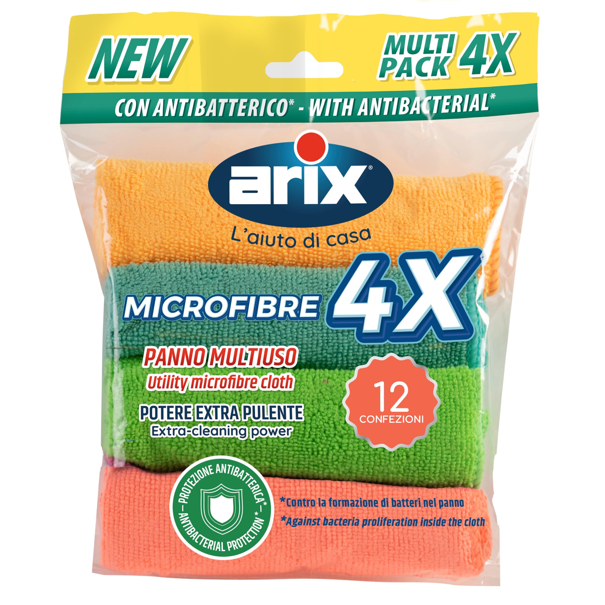 Arix | 48 Mehrzweck-Mikrofasern mit antibakteriellen Eigenschaften, 30 x 30 cm, Mikrofasertücher zur Reinigung, extra Reinigungskraft, geeignet für alle Oberflächen, multifunktionales