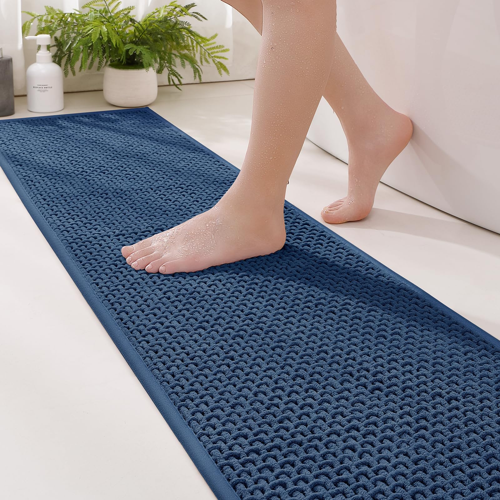 Color G Bathroom Runner Rug- 47"x20" Navy Blue Long Bath Runner- Absorbent, Non Slip, Soft, Machine Washable, Quick Dry Chenille Floor Runner for Bathroom