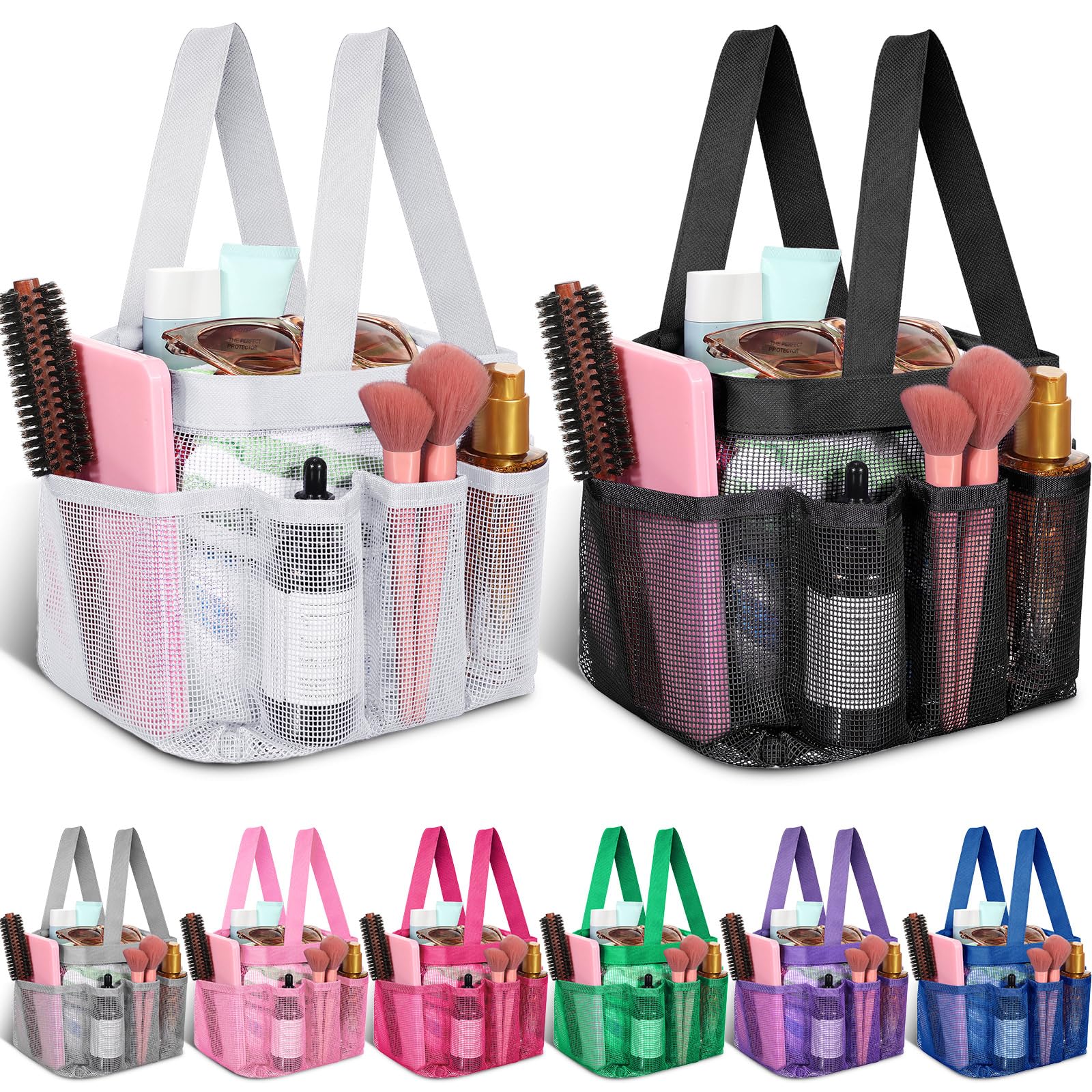 Chapou 8 Packs Mesh Shower Caddy Portable Large Shower Caddy Dorm with 8 Pockets and Handles Quick Dry