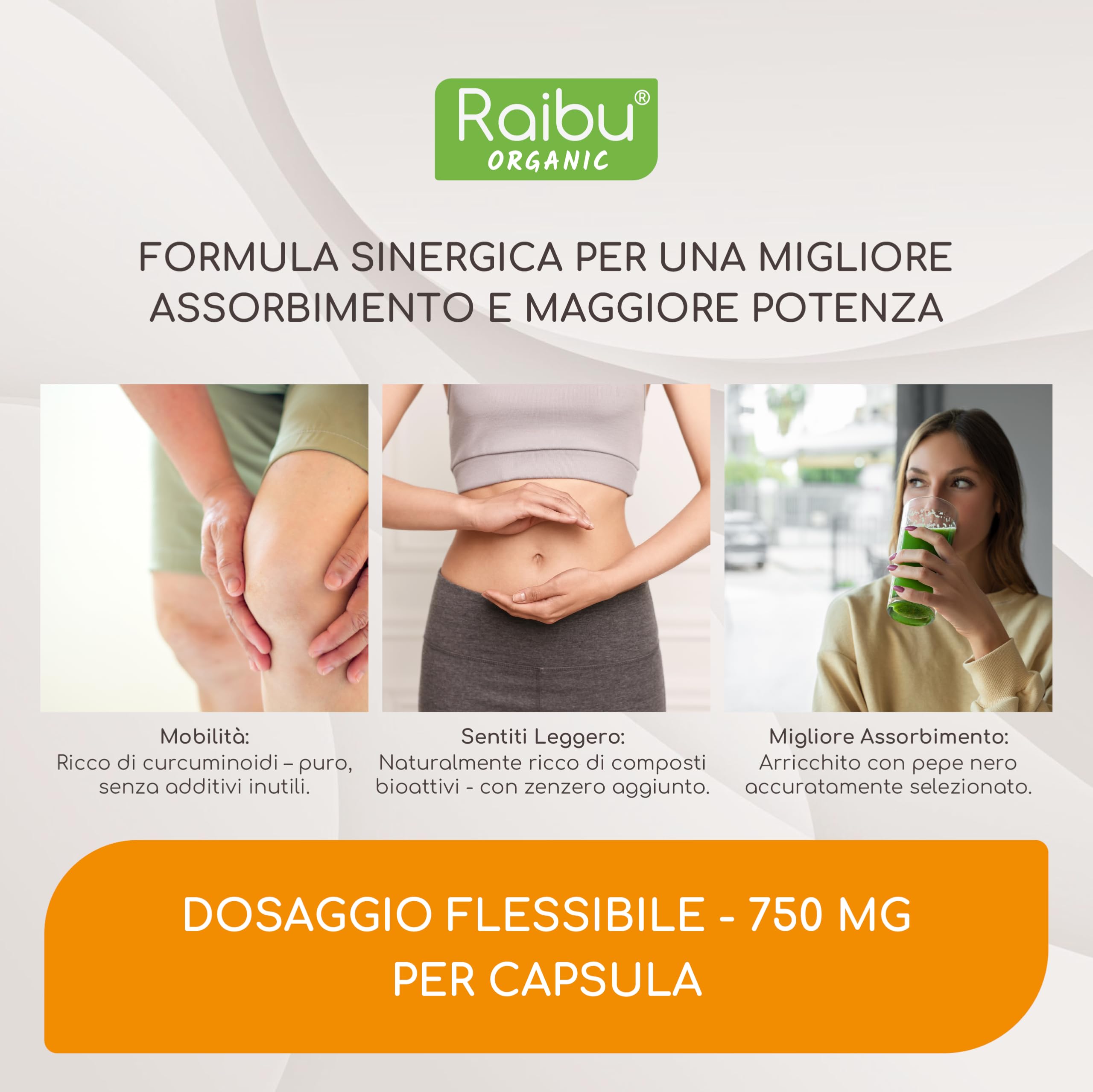 Curcuma Capsule 1500mg con Piperina e Zenzero Biologico - 180 Capsule - Curcuma in Polvere Integratore ad Alto Dosaggio - 100% Vegan, Senza OGM - Raibu
