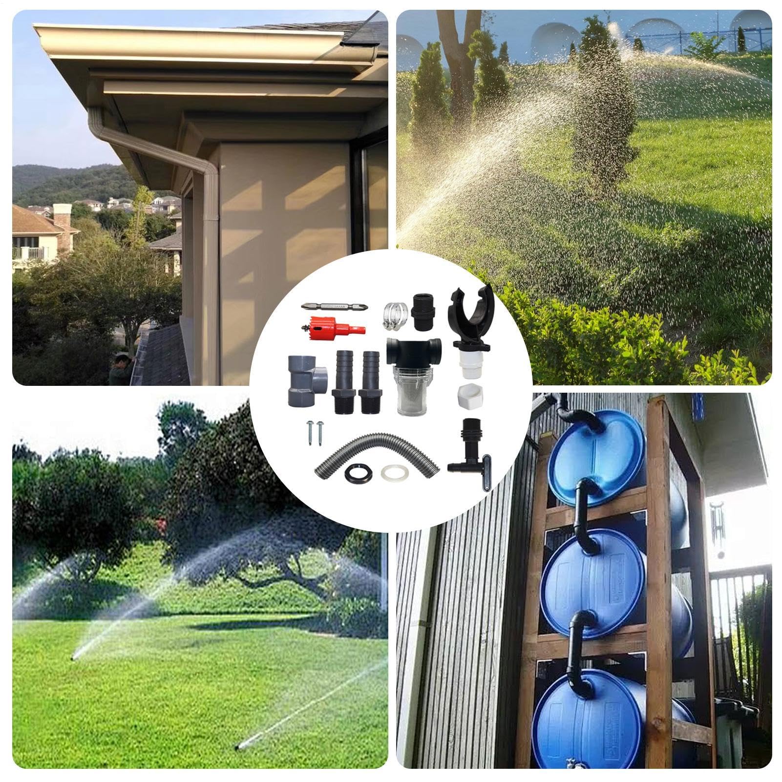 Kit de Conector de Barril de Lluvia, de captación de Lluvia - Kit de Espiga para Barril de,Desviador eficiente de Agua de para la recolección de Agua de de canalones, Kit de Barri