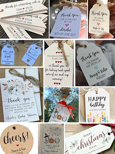 Miniatura 4 de Paquete de 120 etiquetas de papel y papel kraft personalizadas, etiquetas de regalo, novias personalizadas, etiquetas colgantes para celebración de