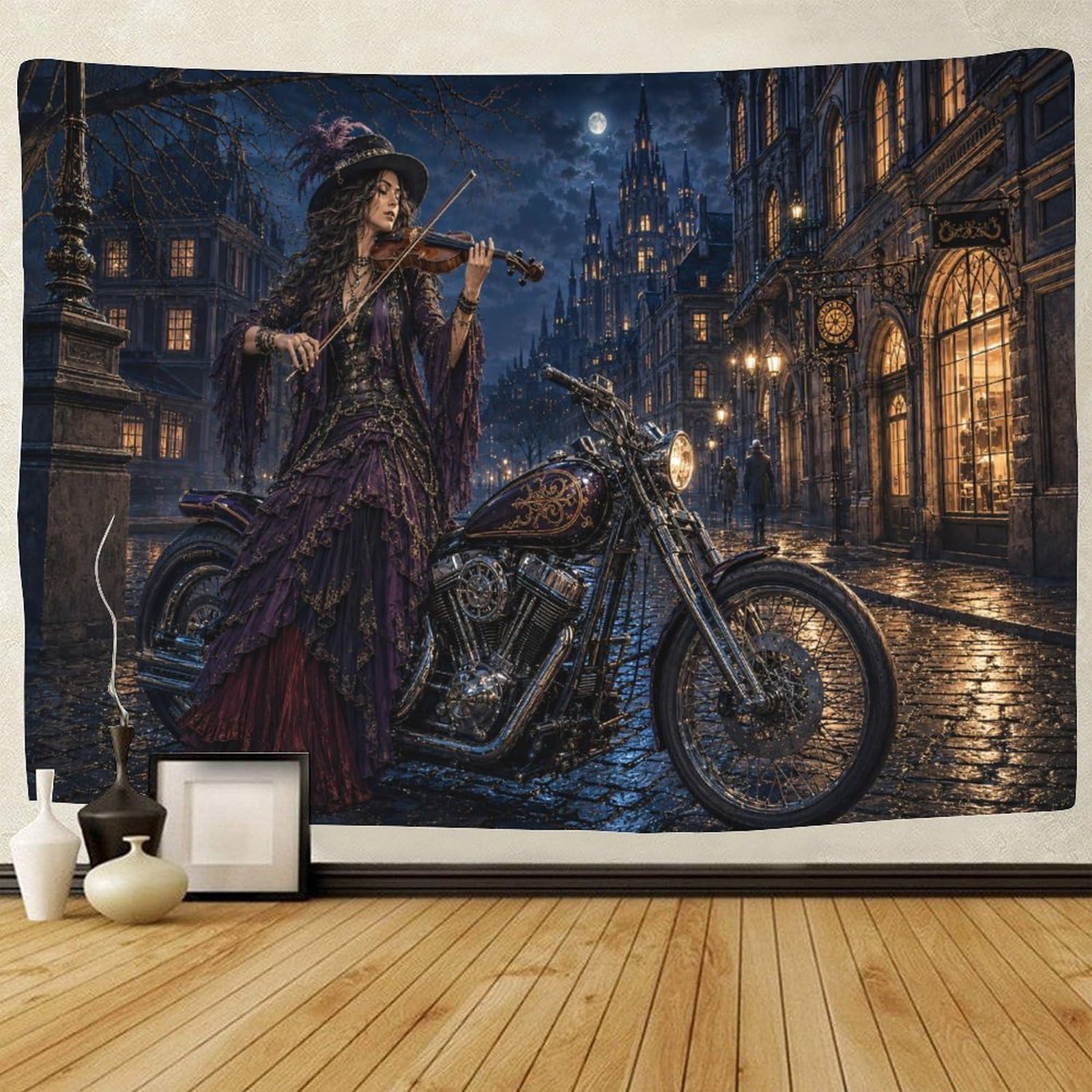 GPMNBCXZK Victorian Gothic Violinist 3D Print Wall Tapestry Wall Art Decor Tapestries Home Decoration Curtain Living Room College Dorm 180cmx230cm