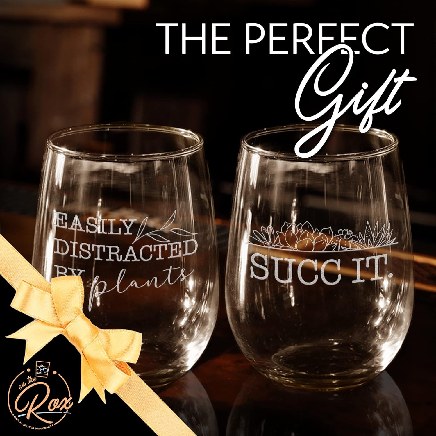 Plant Gifts for Plant Lovers - “Easily Distracted By Plants” “ S**c It” 2PC Wine Glass Set - Funny Plant Lover Gifts - Crazy Plant Lady Gifts - Cool Gifts for Plant Lovers - Unique Plant Mom Gifts