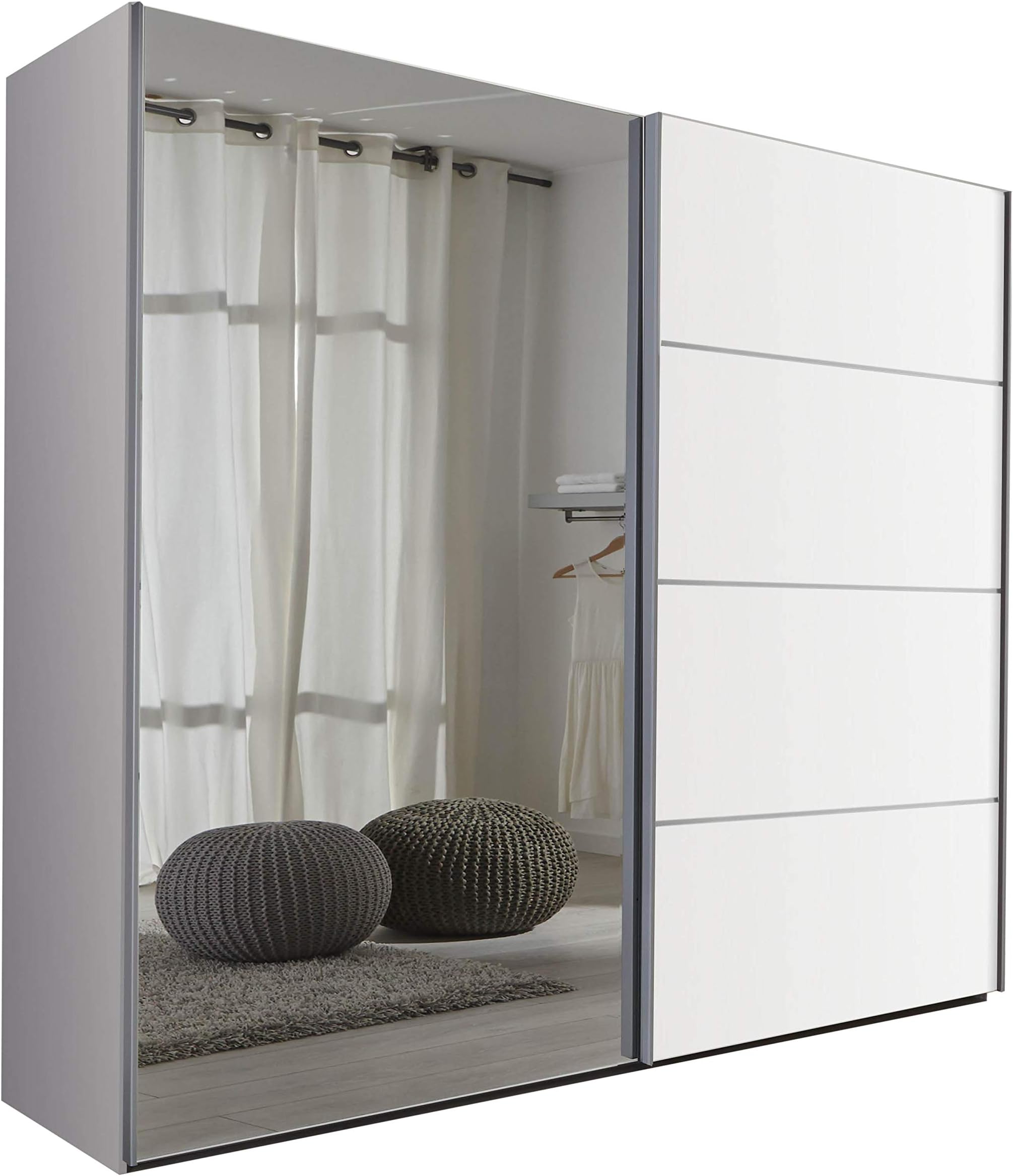 Schlafzimmer Florence White Sliding Door Wardrobe with Mirror - 236cm Wide - German Made Bedroom Furniture