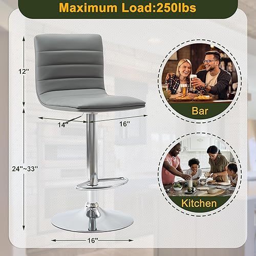 Miniatura 3 de NicBex Taburetes de bar giratorios modernos de piel sintética ajustables, taburetes de bar para isla de cocina, juego de 2, (color gris)