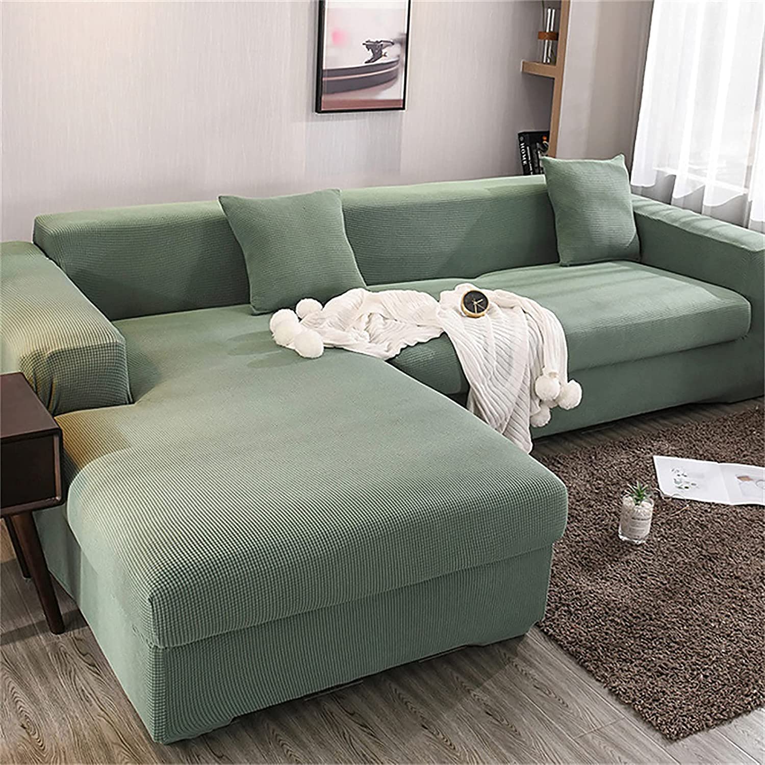 MGEMJMJ Elastic Velvet Sofa Cover,L Shape Couch Cover Furniture Covers Sofa Slipcover Protector Chaise Longue Corner Couch(Size:145-185cm(57-73inch),Color:B)