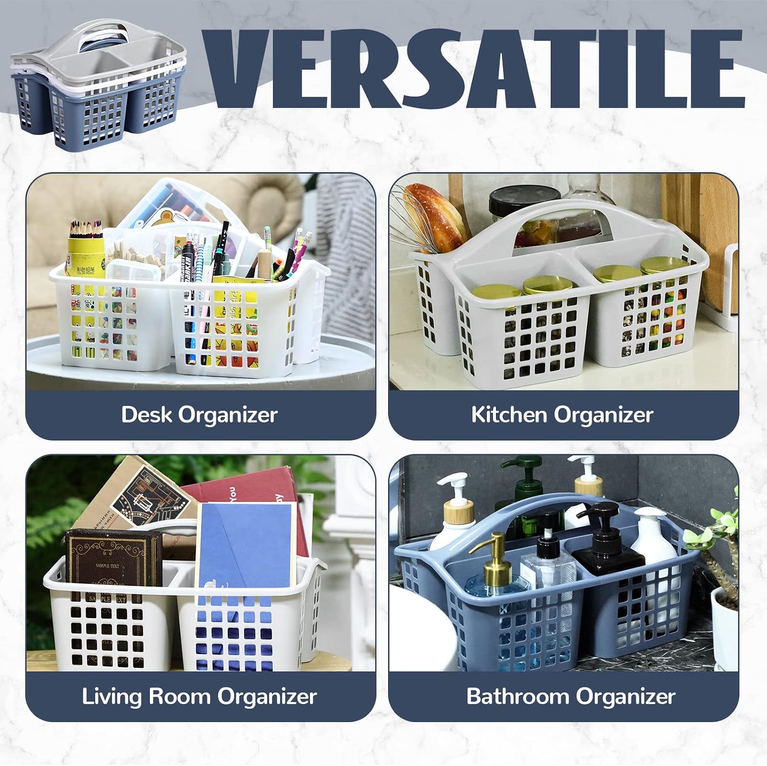 Tanlade 3 Pcs Shower Caddy Basket with Handle, Plastic Organizer image 3