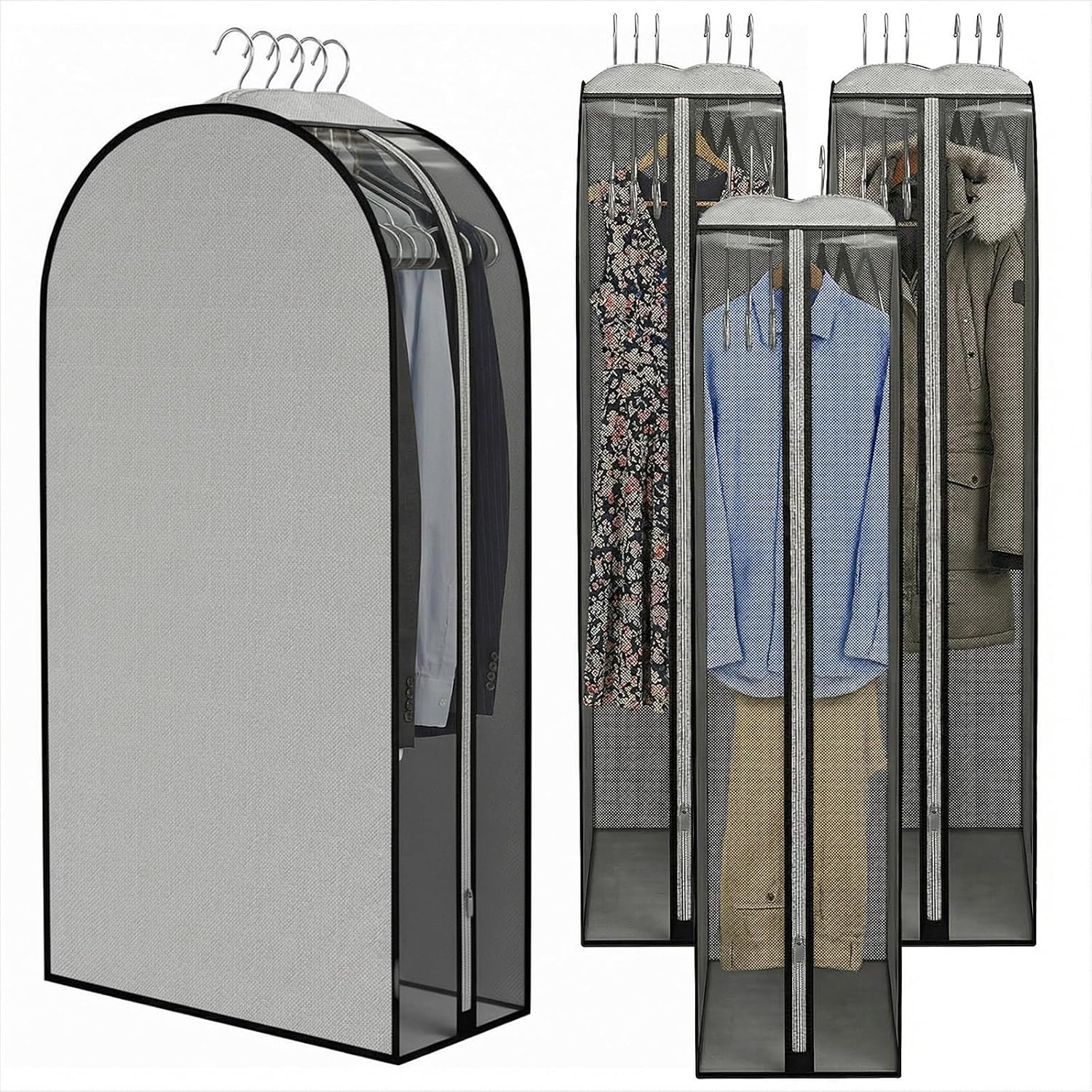 4 Pack Gusseted Clear Garment Bags for Hanging Clothes Suit Bags, 40 Inch Dust-Proof Breathable Clothing Covers with Full Zipper for Open Closet Storage, Jacket, Dress, Coat Protector