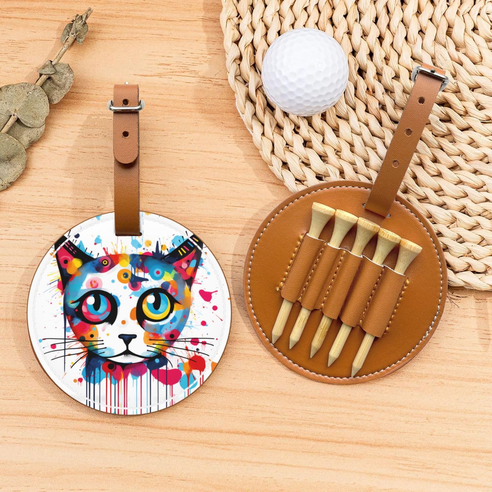 Graffiti Cat Head Brown Printed golf tee storage bag - portable design, easy to organize tee