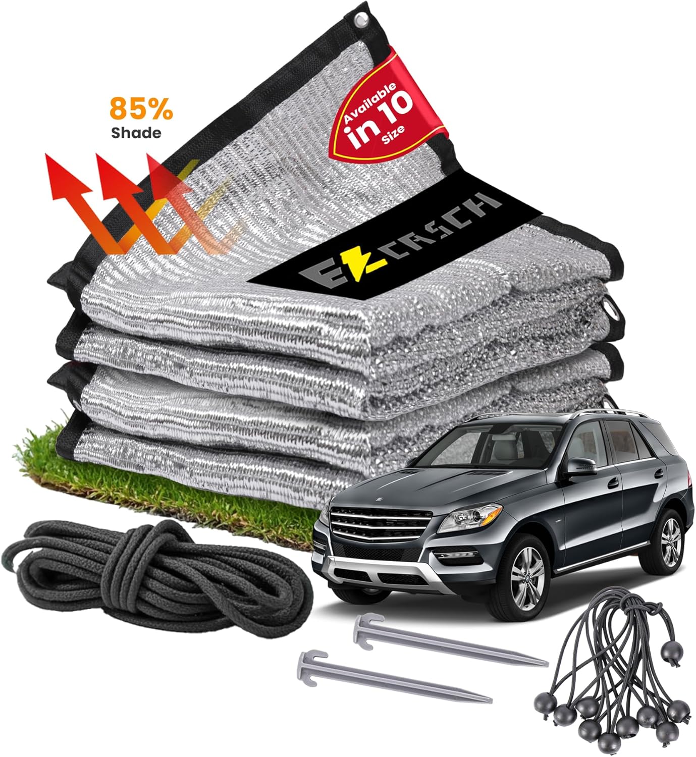 Aluminet Shade Cloth 10x14ft, 85% Reflective Silver Aluminet Shade Cloth with Grommets, Sun Protection and Breathable, Complete Accessories, for Greenhouse, Car, Pet, Camping, Garden