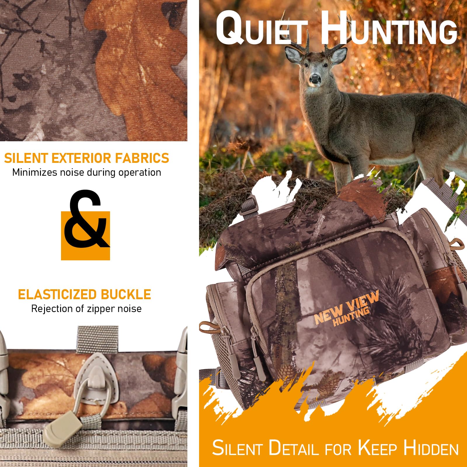 NewView Harnais Binocular avec sac de télémètre amovible, sangle bino réglable et protection contre la pluie - Idéal pour la chasse, la randonnée et l'observation des oiseaux - Quiet-L