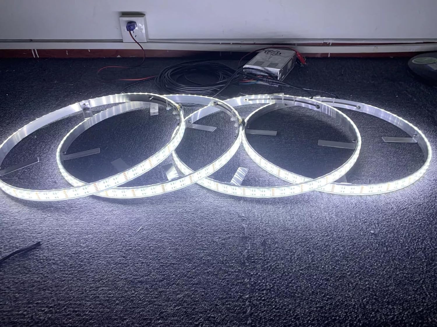 4PCS 17.5" Double Row White LED Wheel Lights - Bluetooth Control, IP68 Waterproof, Strobe/Flash/Breath Modes, Easy Installation for Truck & Car