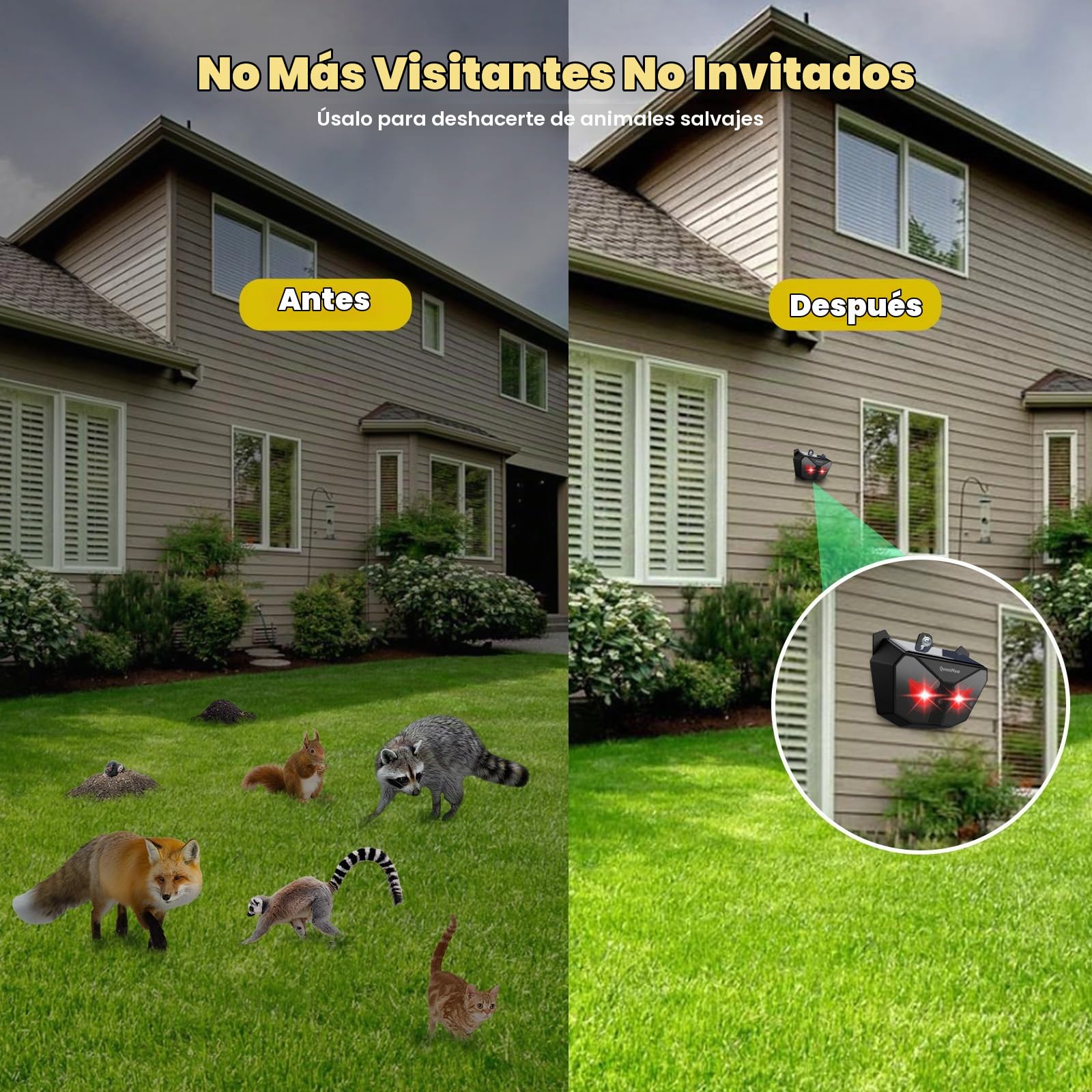 Repelente para Gatos Exteriores, Repelente Palomas Solar Silencioso Flash, Ahuyentador de Pajaros Impermeable Jardín, Repelente Gatos para Animales Nocturnos Gatos/Pájaros/Ratones, Paquete de 4