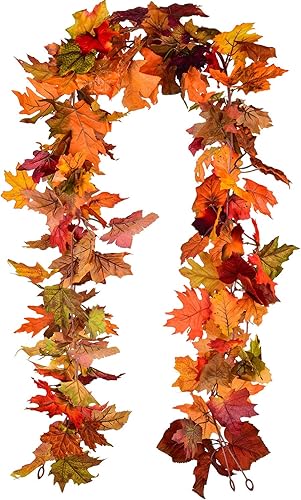 Lvydec - Guirnalda de arce de otoño, 2 unidades 5.9 pies por pieza, guirnalda de colorido follaje de otoño, decoración de otoño para el hogar, boda