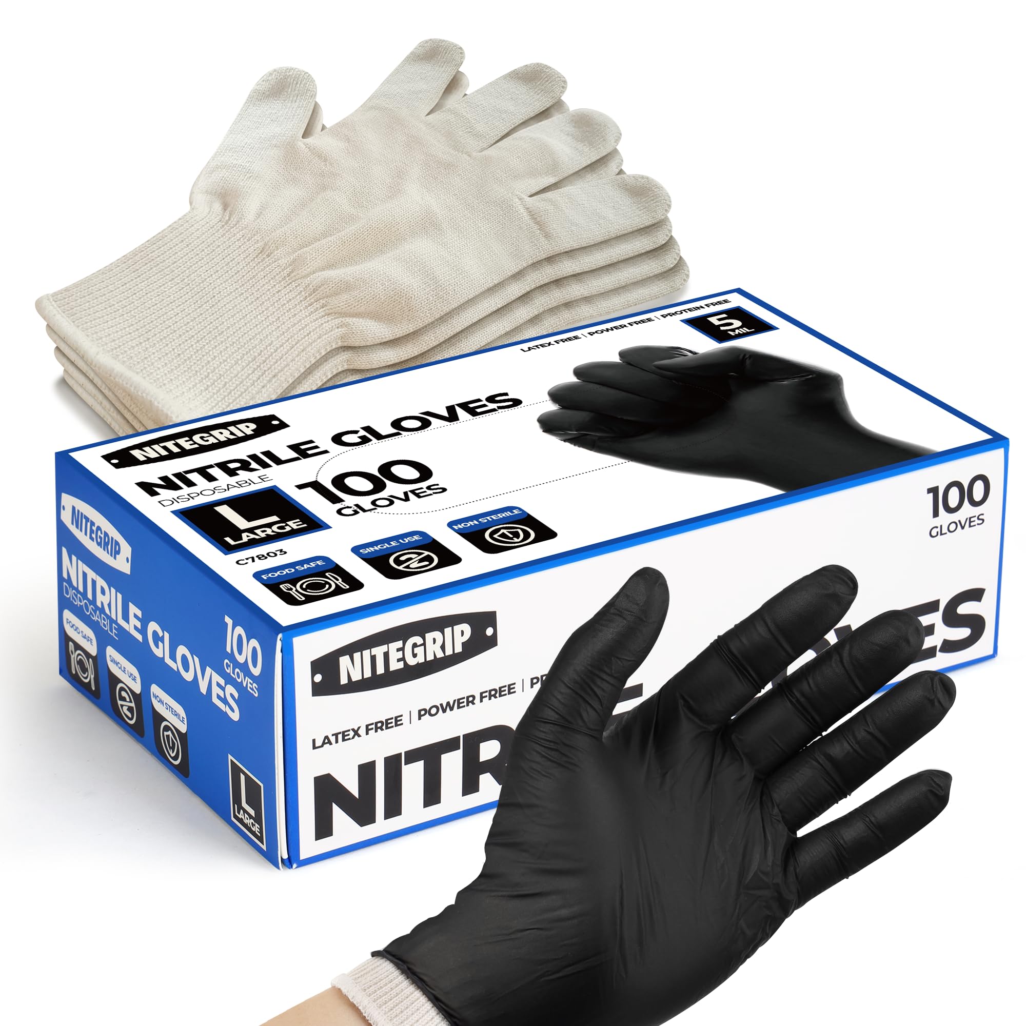 BBQ Gloves Set, 4 Reusable Cotton Glove Liners & 100 Disposable Nitrile Gloves, for Heat Resistant Cooking, Grilling Accessories, Food Prep & Smoker, Guantes de Barbacoa Nitrilo