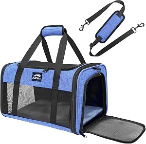 Cat Carrier, Soft Sided Airline Approved Dog Carrier for Small Dogs & Cats | Breathable Mesh Windows, Adjustable Shoulder Strap, Foldable Portable Design, Ideal for Car Rides & Vet Visits