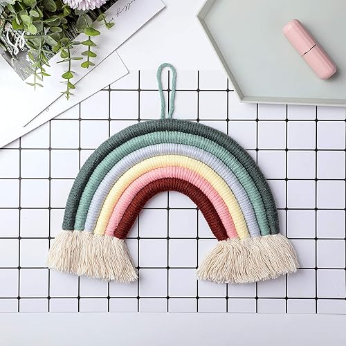 Miniatura 6 de Guirnalda de 3 piezas con borlas y pompones, pancarta de algodón con borlas para macramé, arco iris, decoración para colgar en la pared para