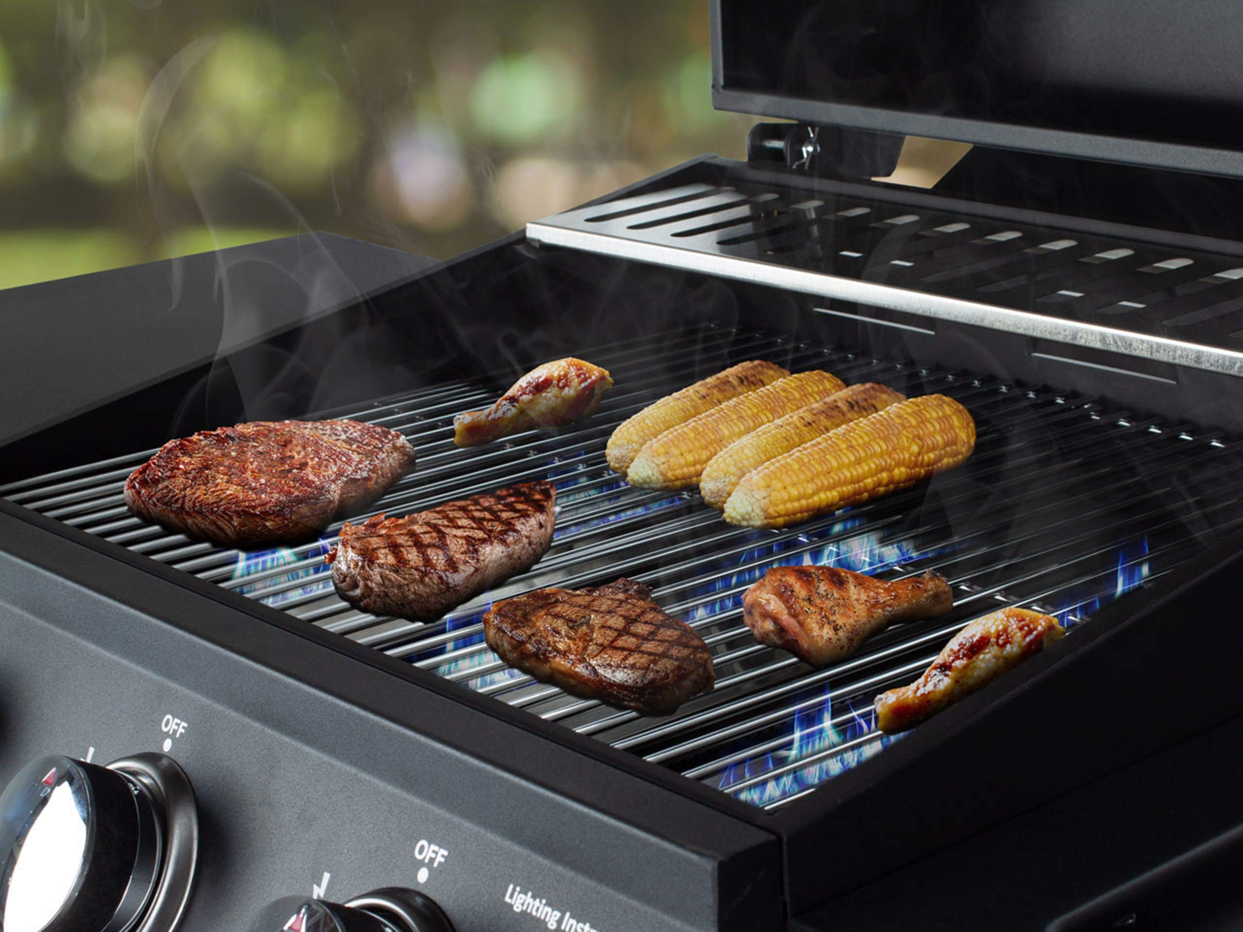 GrillMaster Grill Gazowy PartyTogether 3+1 + Pokrowiec, Ogrodowy, Na Gaz, z Termometrem, z Kółkami, z Dodatkowym Palnikiem