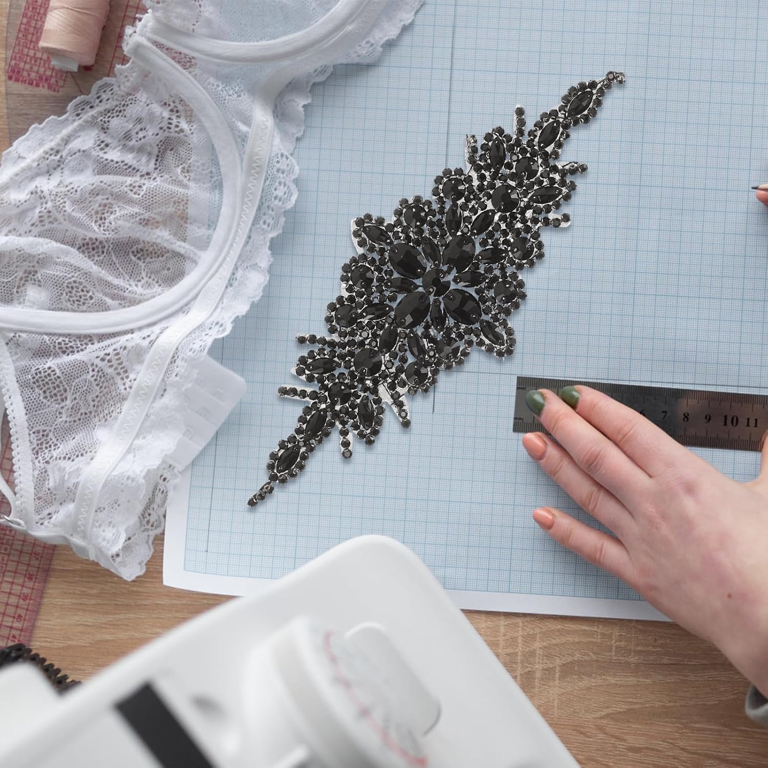 2pcs Floral Rhinestone Applique Patch for Formal Dress Embellishment