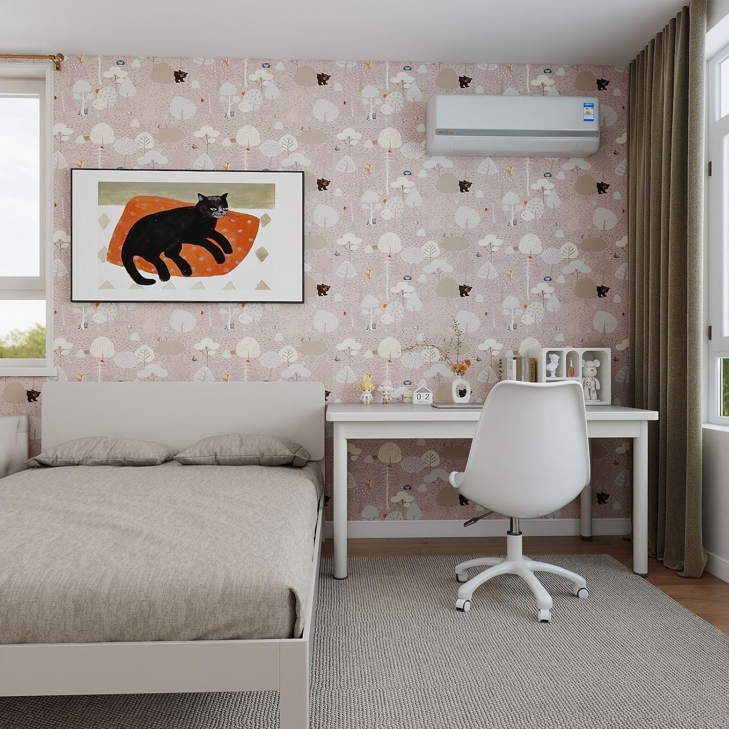 Vinjiasin Woodland Animals Peel and Stick Wallpaper for Kids Room Nursery Neutral Forest Animal Wall Paper Self Adhesive Removable Baby Room Decor Cute Bear Deer Fox Pattern Contact Paper 17"x 200"