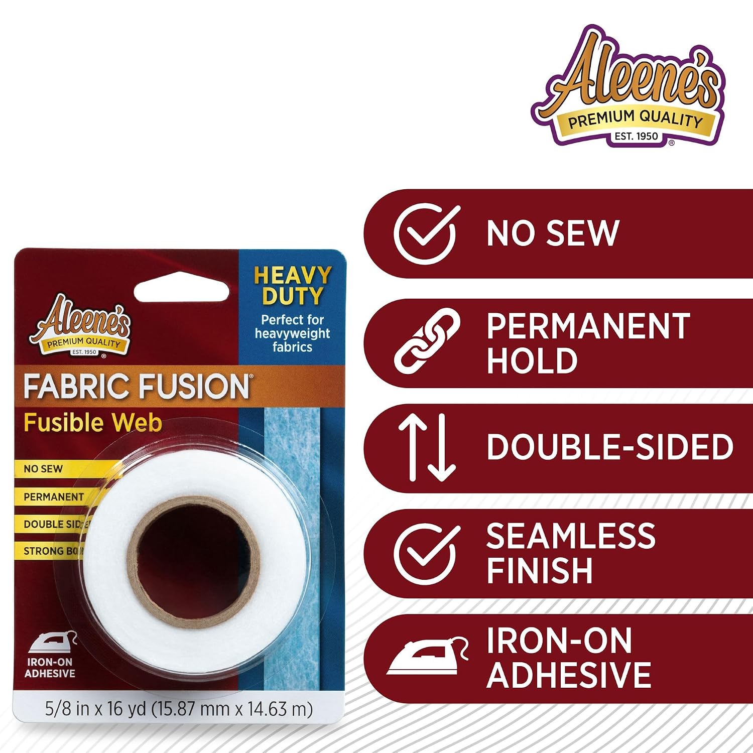 Aleene's Fabric Fusion Fusible Web Heavy-Duty, Iron-on Adhesive, Sewable & Permanent, Double-Sided Tape, 16 yds