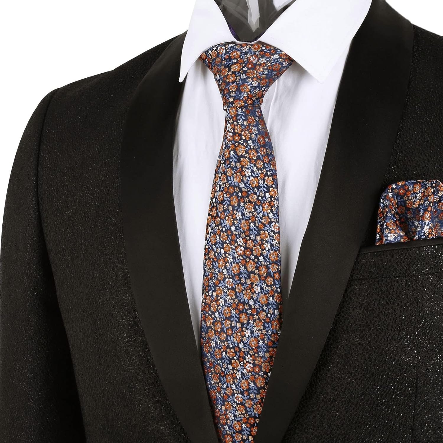 Alizeal Mens 3.15inches Exquisite Floral Tie with Small Flower Printed Pocket Square - Image 5