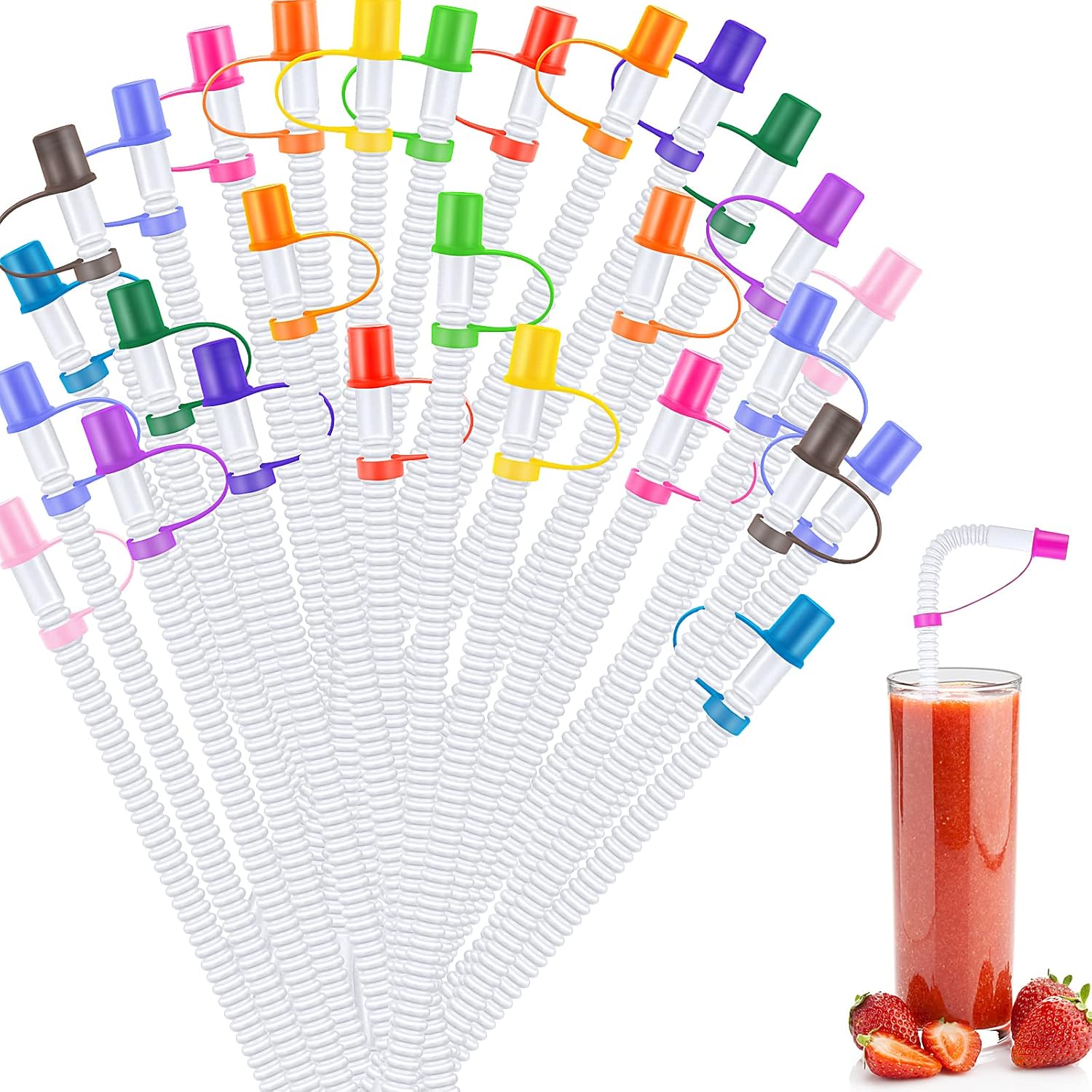 cobee 27 Pack Colorful Flexible Straws with Straw Tips Cover, Long