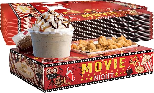 20 Pcs Movie Night Paper Snack Trays Movie Night Party Favors Cinema Theme Party Birthday Party Supplies Vintage Movie Night Family Movie Popcorn&Drink&Candy Box