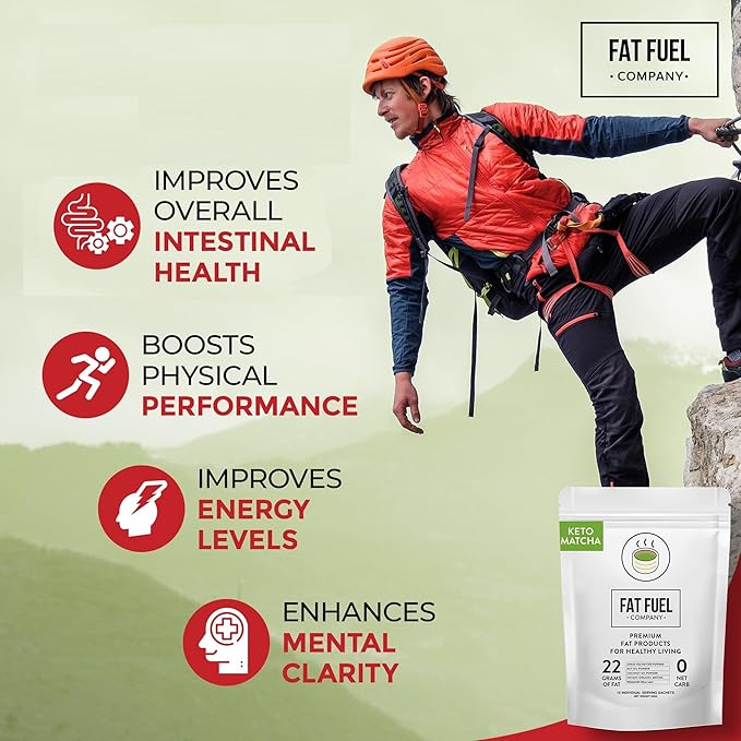FAT FUEL Keto Matcha 22g Premium Fats - With Grass Fed Butter, MCT Oil, Coconut & Redmond Real Salt - Instant Organic Matcha, Zero Net Carb, A True Meal Replacement - 15 Servings