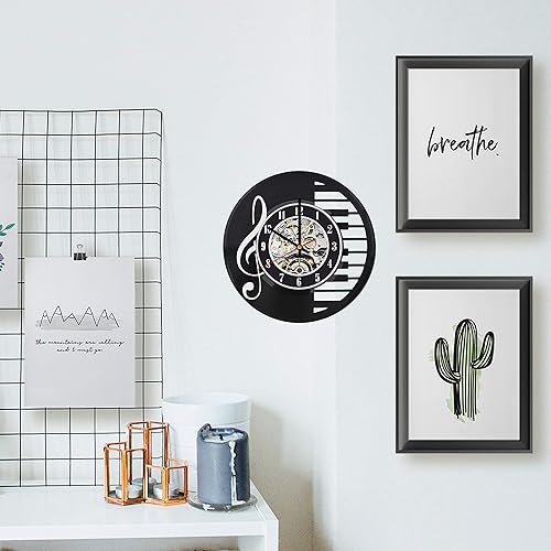 Miniatura 3 de Reloj de pared con notas musicales de vinilo, decoración de la sala de música, arte de piano, reloj de registro de música, notas musicales, reloj