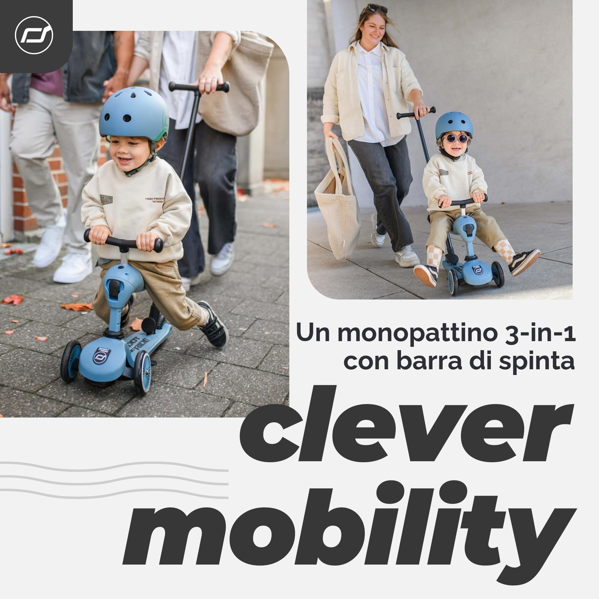 Scoot & Ride Highwaykick 1 Push and Go Kickboard con sedile, scooter 2 in 1, con manubrio a partire da 1 2 anni, regolabile in altezza, senza attrezzi