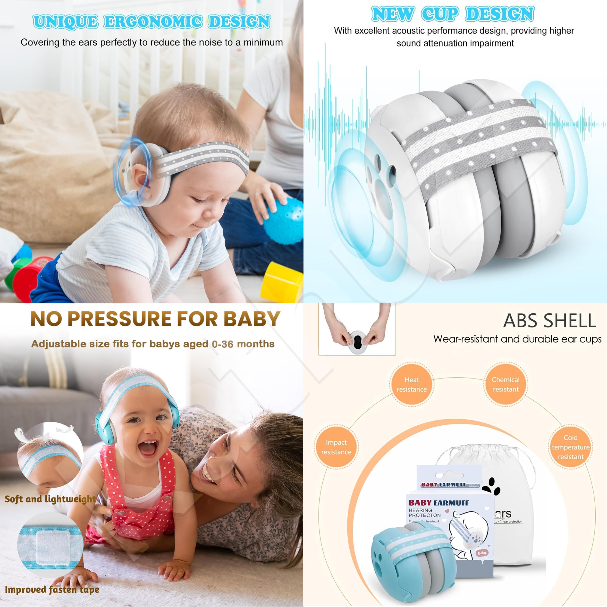 Kathuzz Baby Ear Muffs with 25dB NRR Noise Cancellation Ear Muffs for Baby Ear Protector for Flight Sleep Travel 0-36 Month Baby Noise Cancelling Ear Muffs Adjustable Headband Infant Babies Headphones 2