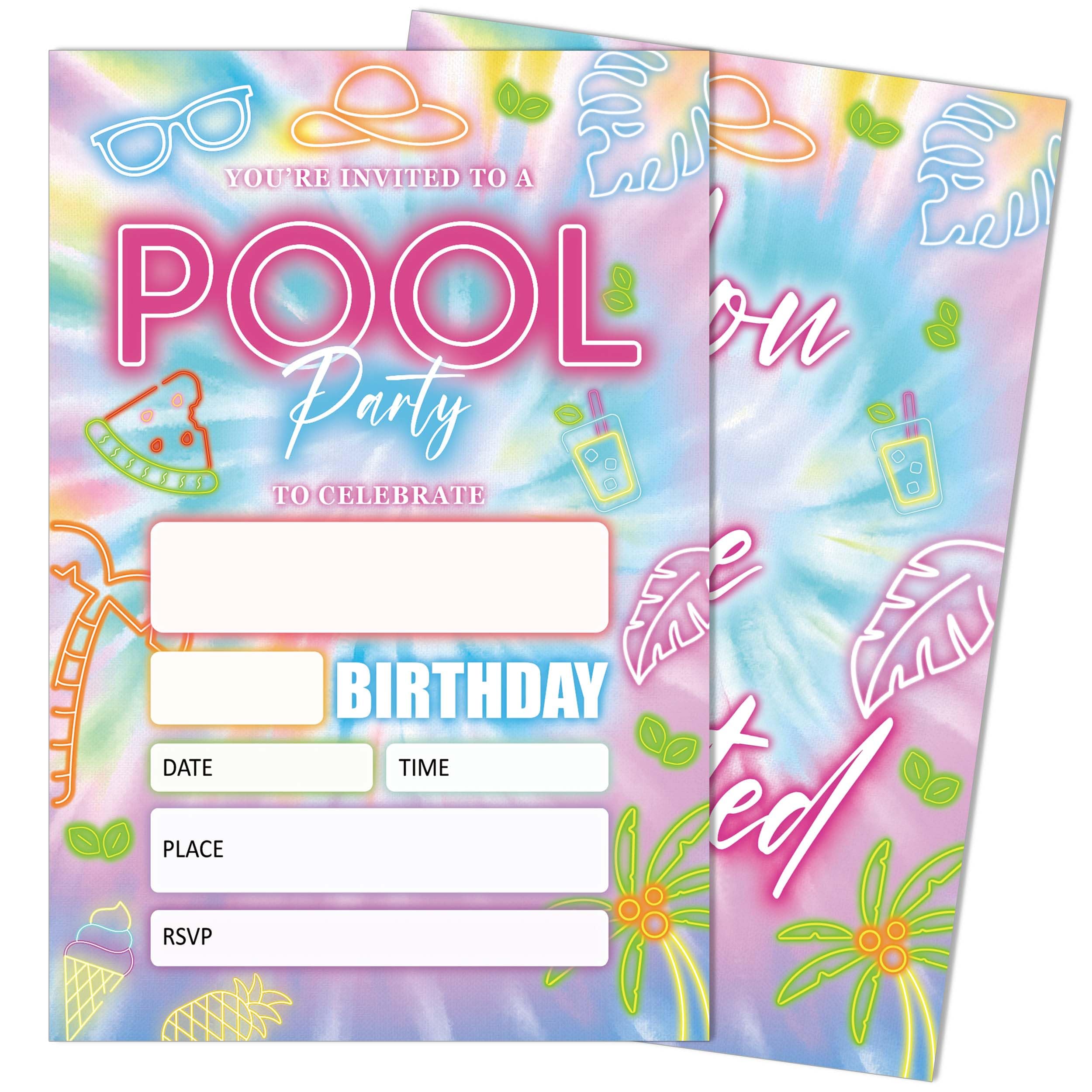 SIXEIGHT Pool Party Invitations for Boys Girls, Hawaii Tropical Theme Birthday Invitations for Kids, 20 Pack Summer Pool Invites with Envelopes, Swim