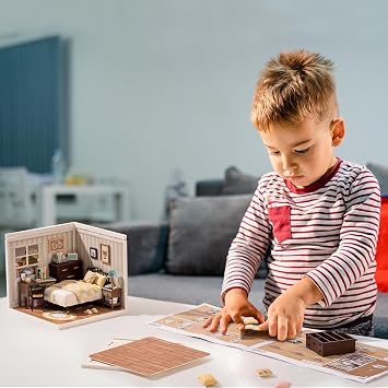 ROBOTIME DIY Miniature House Kit Mini Dollhouse Building Toy Set Plastic Tiny Room Making Kit with Accessories Model Room Craft Hobby Decent Gift