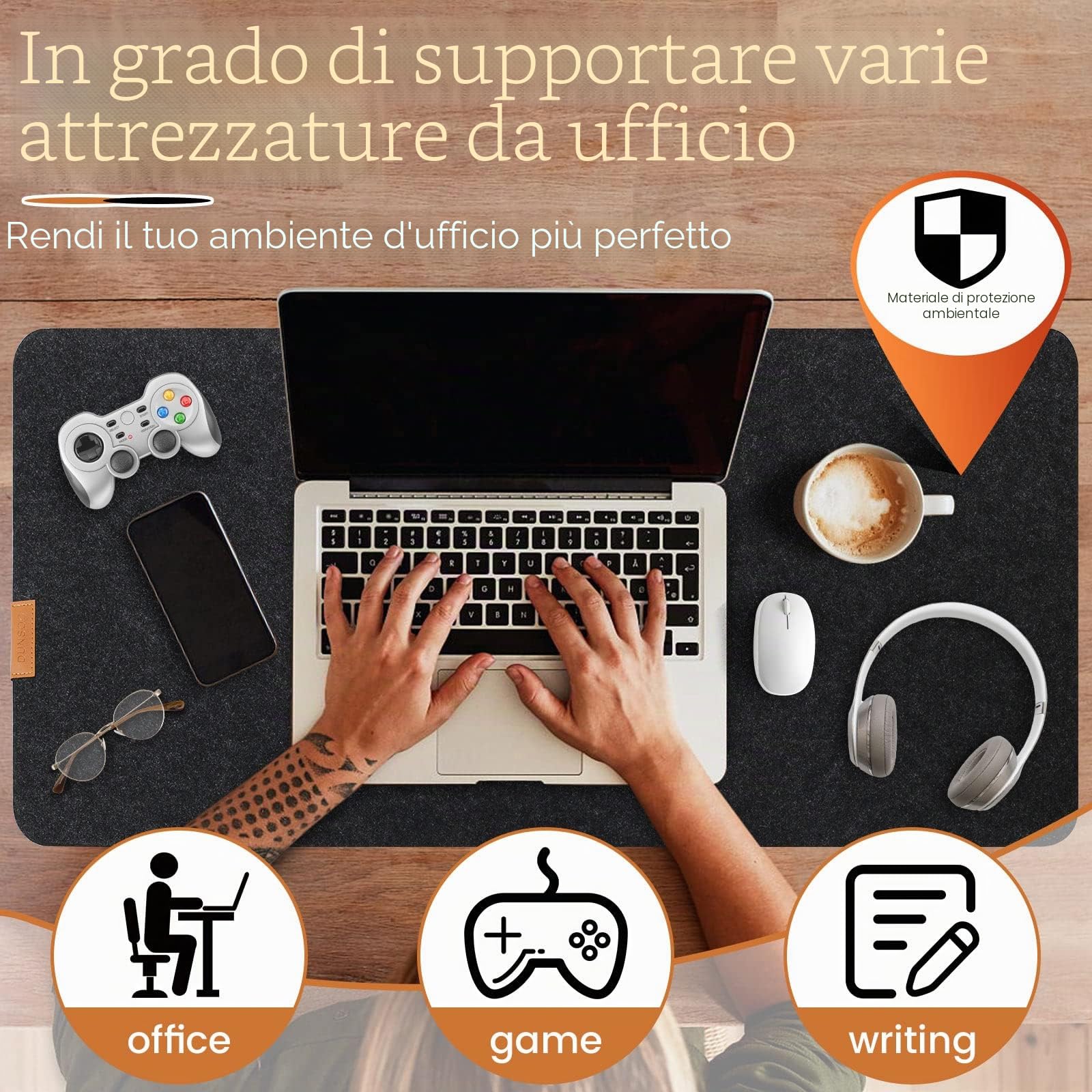Tappetino Scrivania Feltro 100x40cm Antiscivolo Grigio Scuro