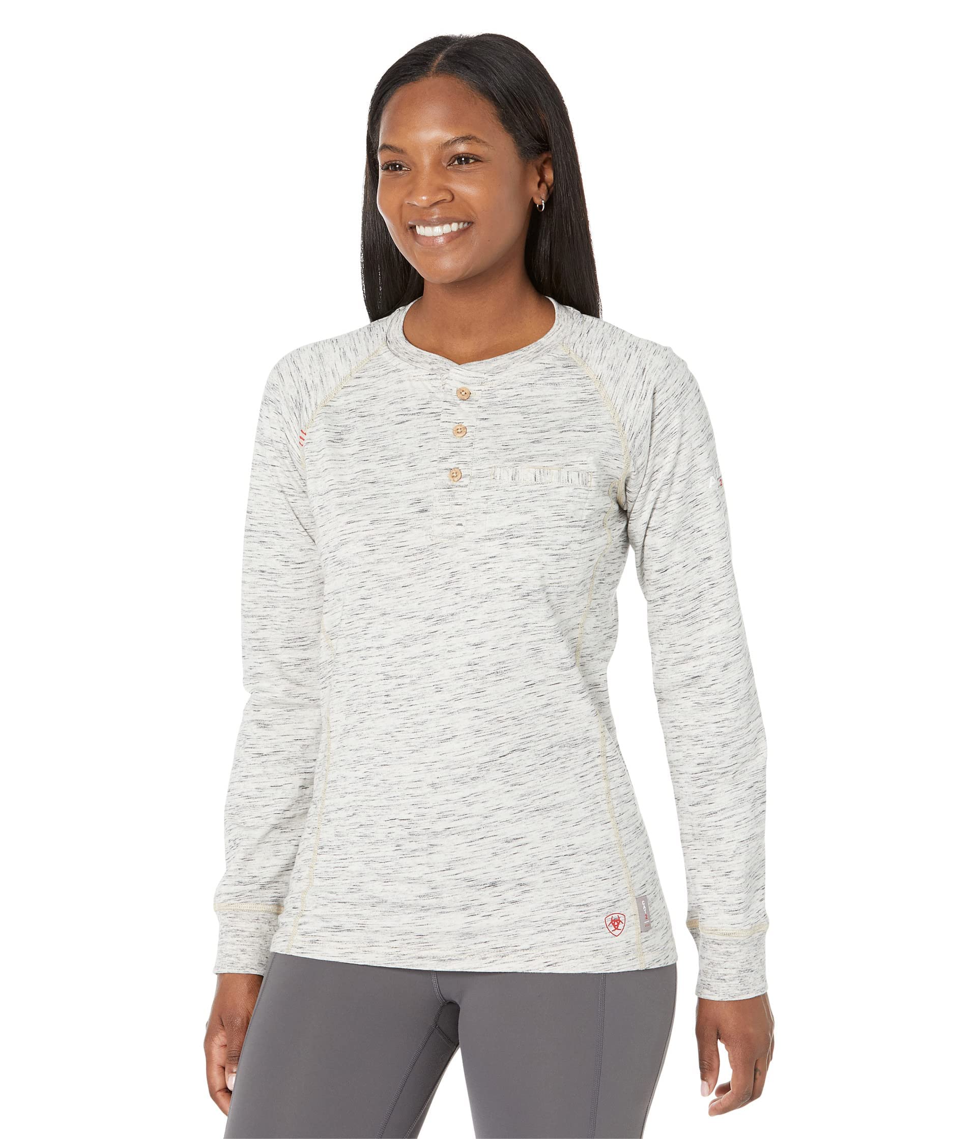 ARIAT Women's Fr Air Henley Long Sleeve Work Pocket Shirt - 10039892 Heather Grey