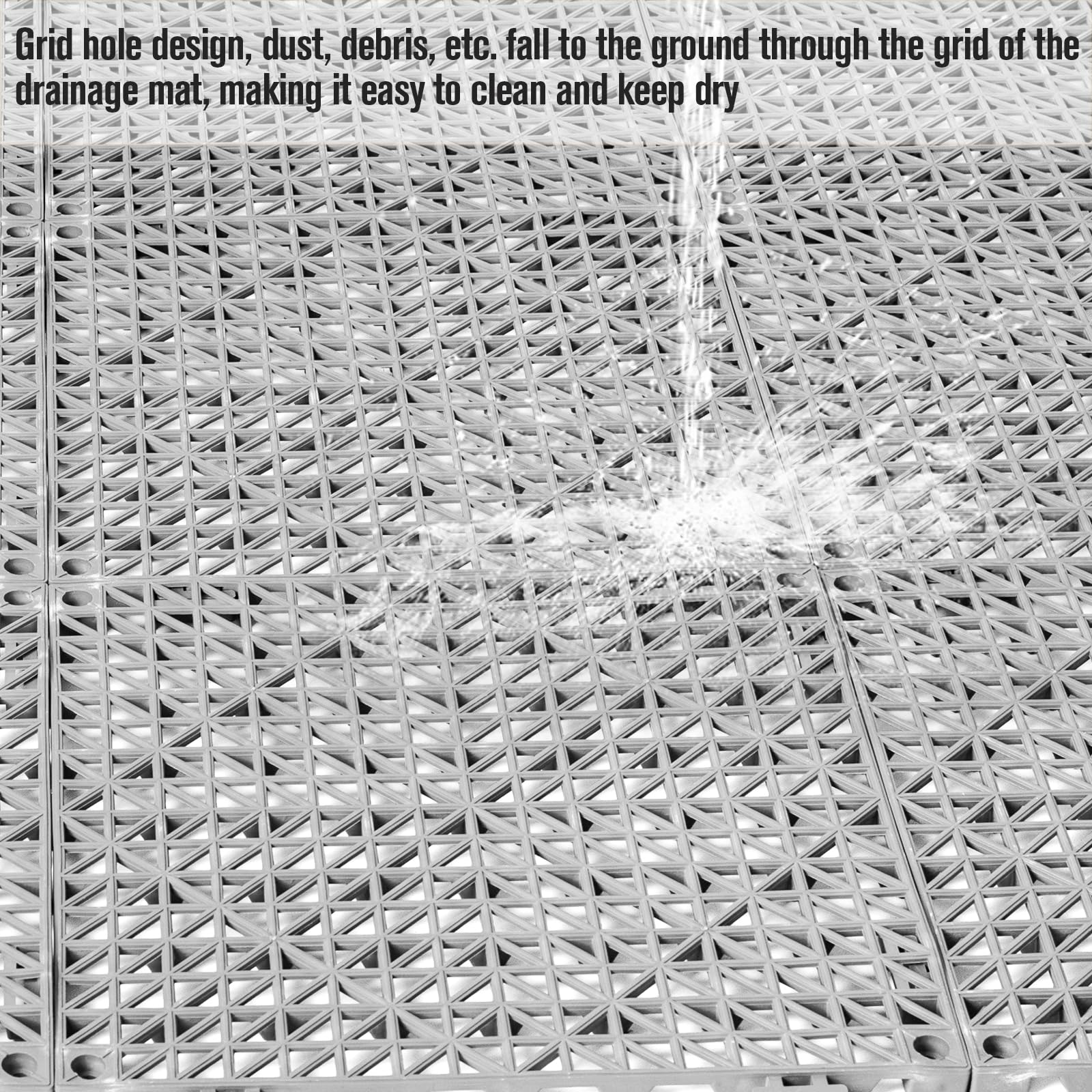 12 Pcs Drainage Mat Modular Interlocking Cushion 11.8" x 11.8" Garage Floor Tiles Non-Slip Splicing Rubber Floor Tiles for Drain, Deck, Pool, Outdoor/Indoor (Grey) — Amazon image 3