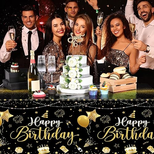 Miniatura 7 de Tudomro 3 piezas de manteles de feliz cumpleaños, manteles de plástico para decoración de fiesta de cumpleaños, paños rectangulares para baby