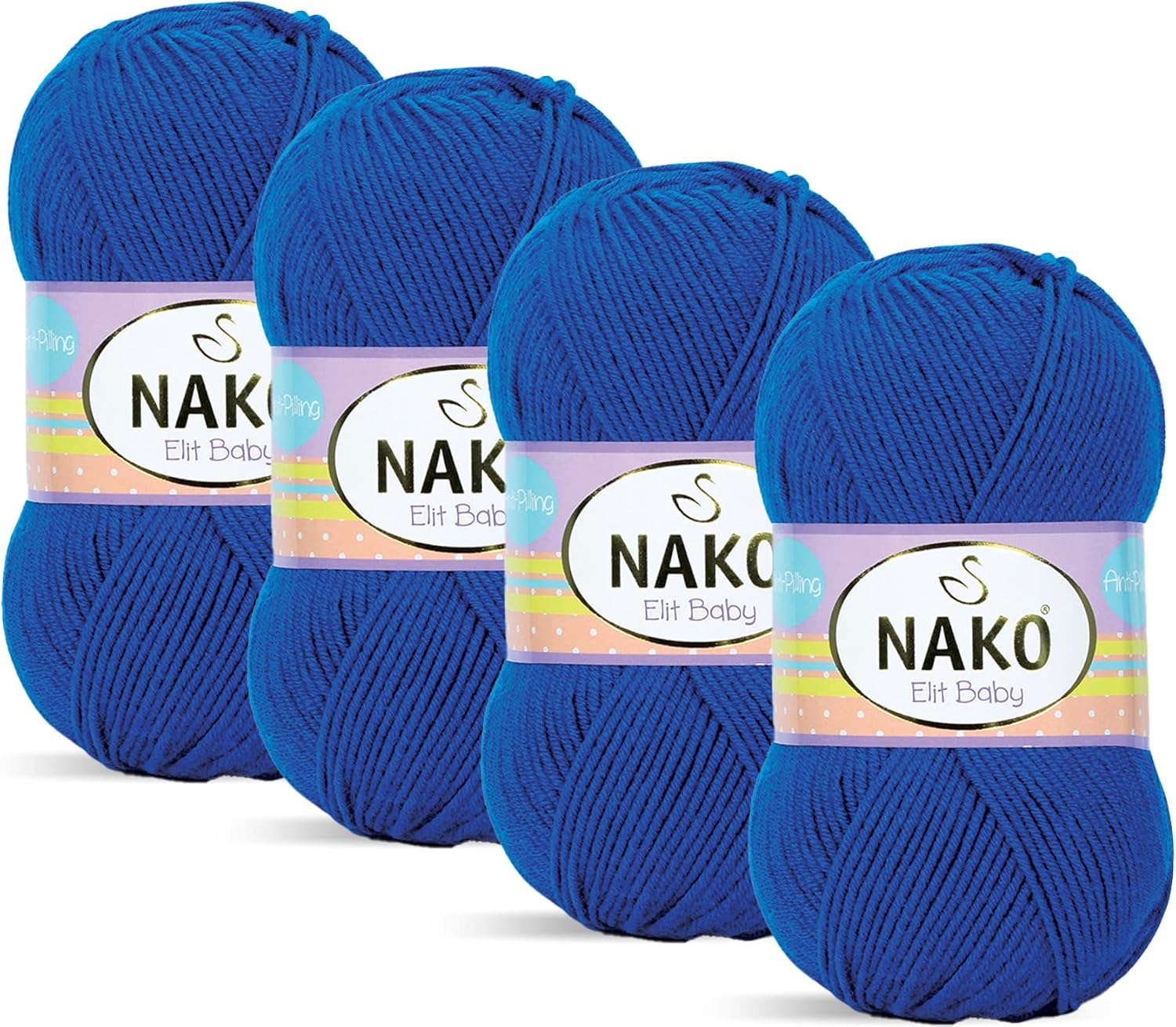 Nako Elit Baby,Baby Knitting Yarn,(4Pack),Anti-Pilling (Low-Pilling)Featured,Each Skein/Ball 100 g (3.5 oz) (Navy Blue 10346)
